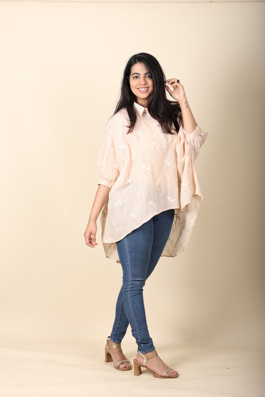 Linen Embroidered Oversized Top