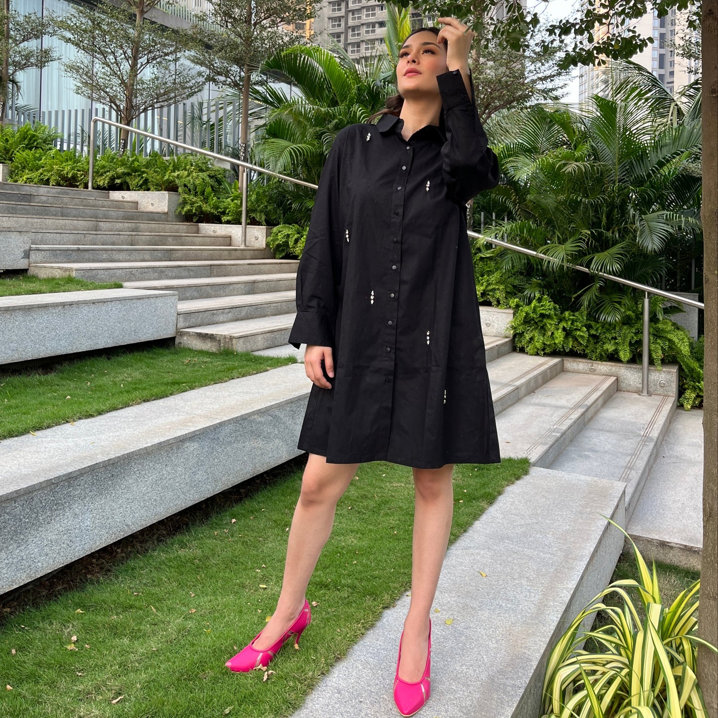 Swarovski Shirt Dress – Black Cotton Dress with Crystal Detailing 4