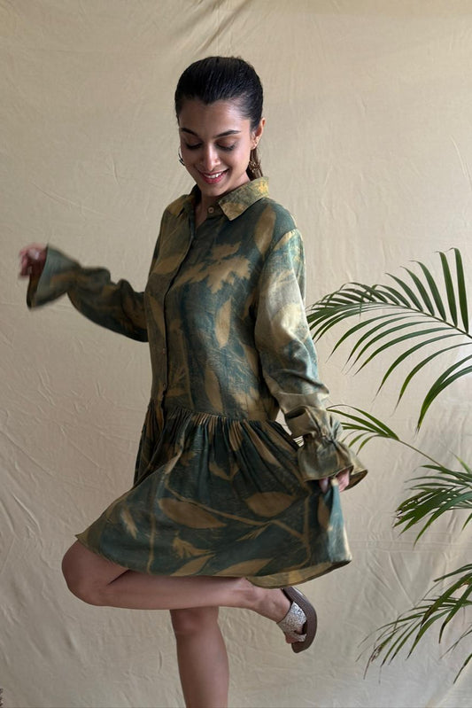 Eco Print Green Dress