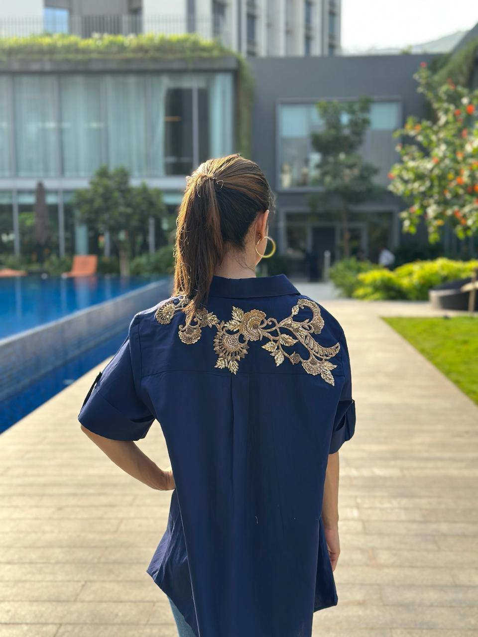 Blue Cotton Shirt with zardosi work