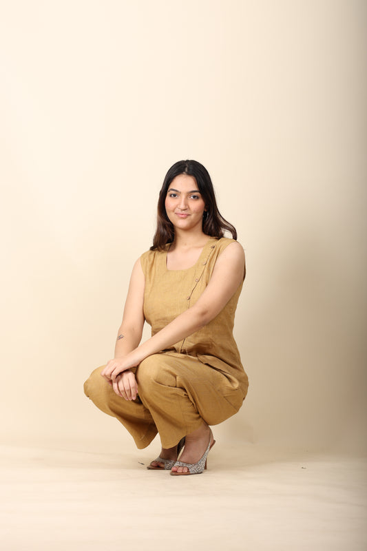 Women’s Beige Linen Sleeveless Co-ord Set