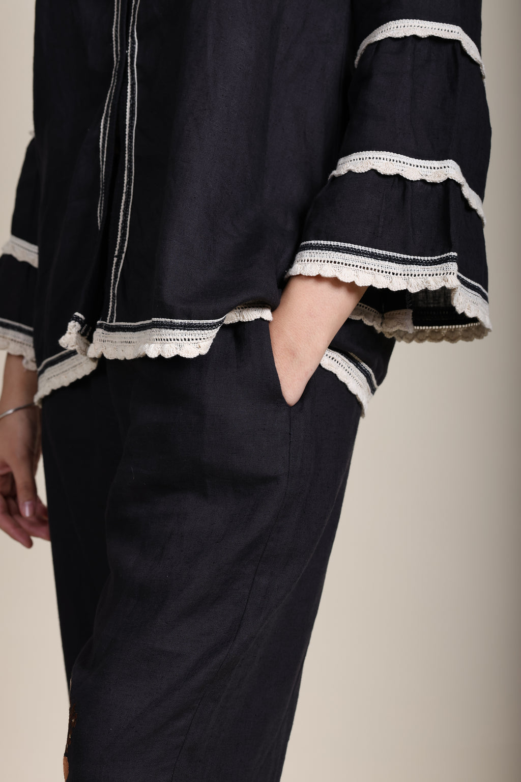 Linen Embroidered Crochet Coord Set