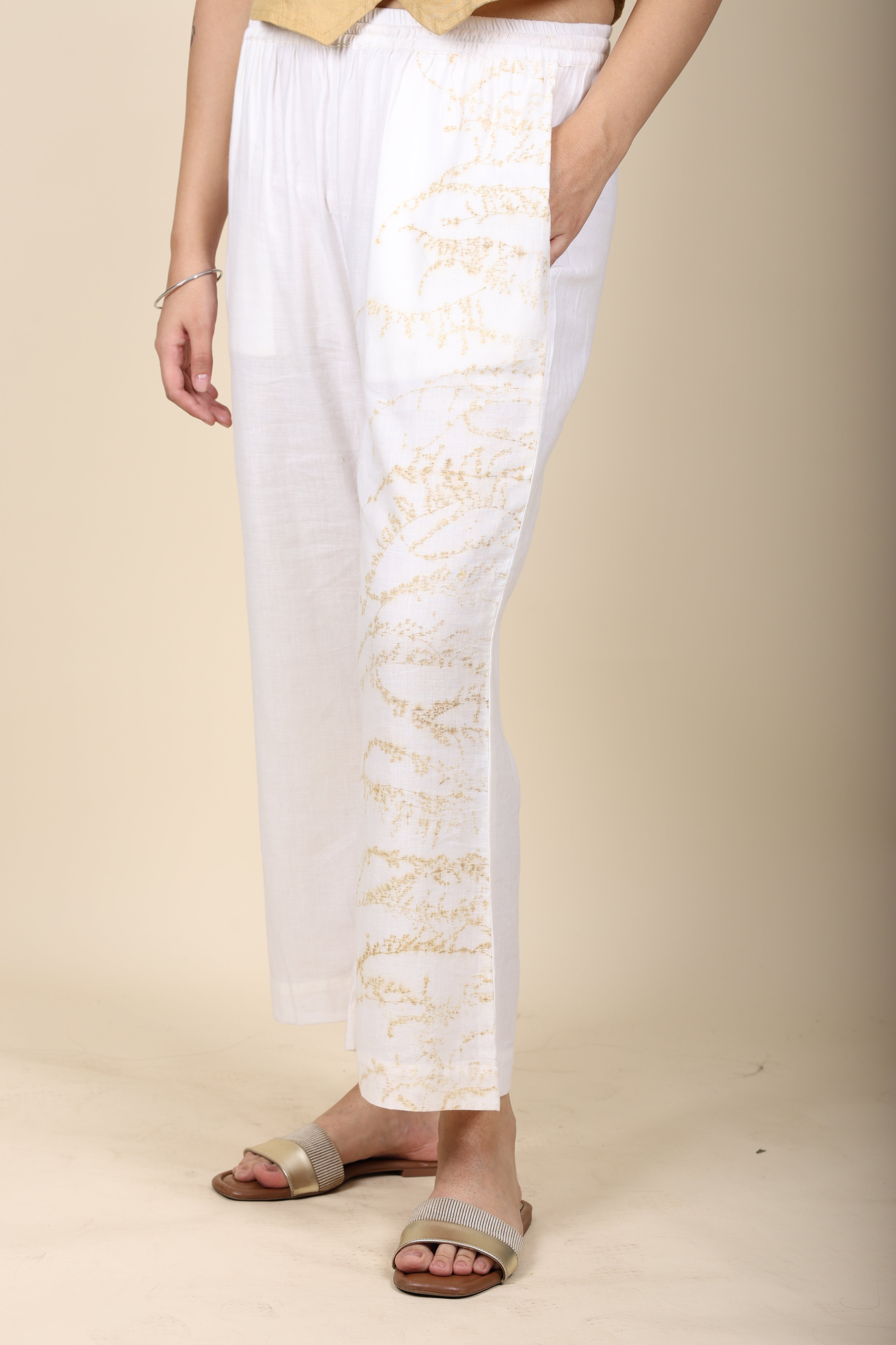 Khaki Vest with Eco Print Cotton Pants