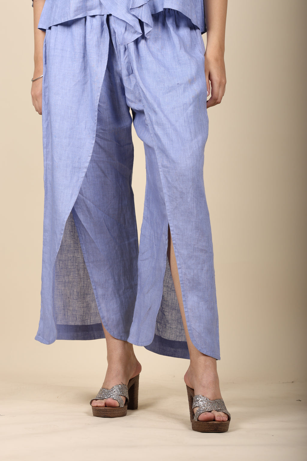 Blue Linen Frill Coord Set