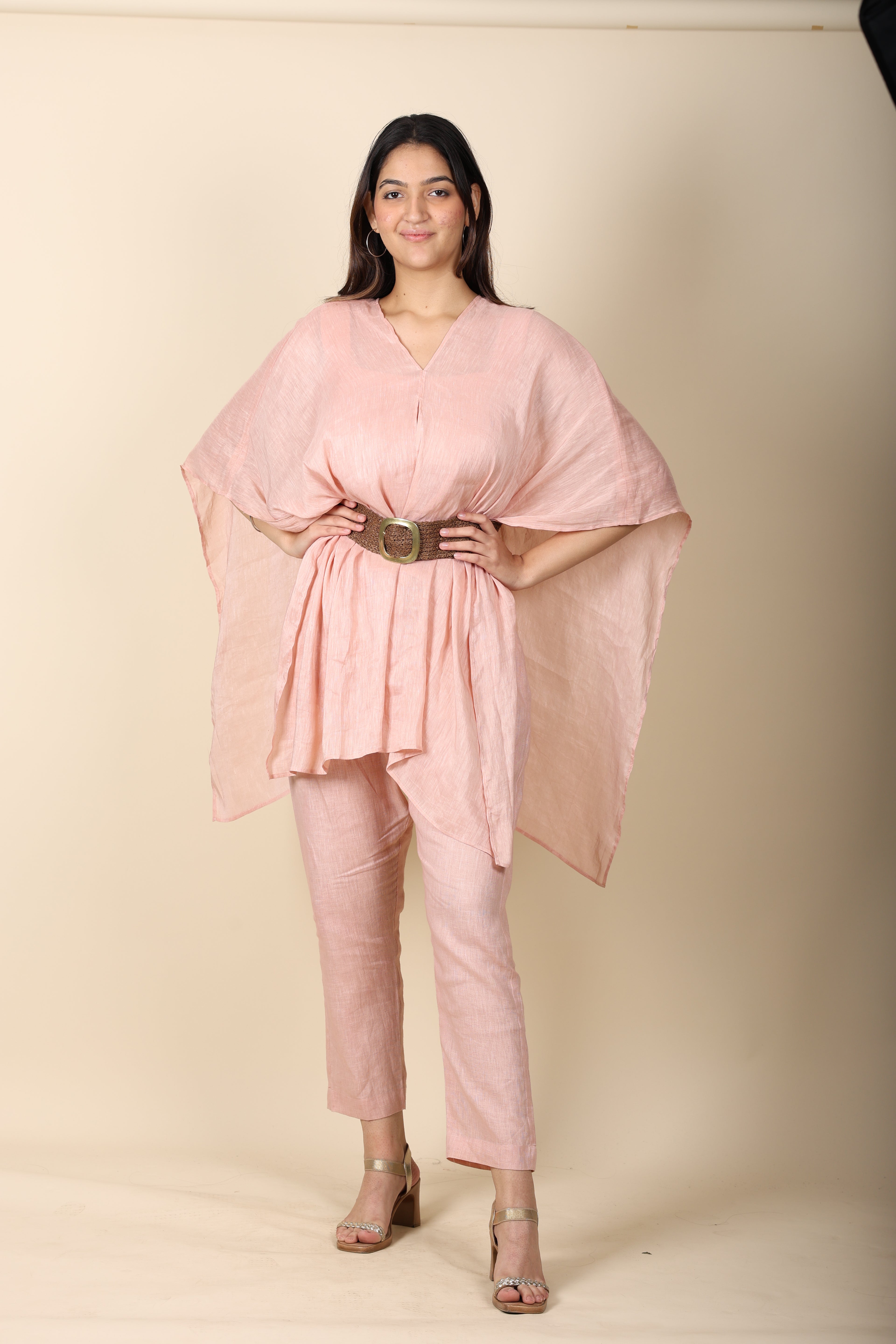 Pink Linen Coord Set – Kaftan Style Top with Pants