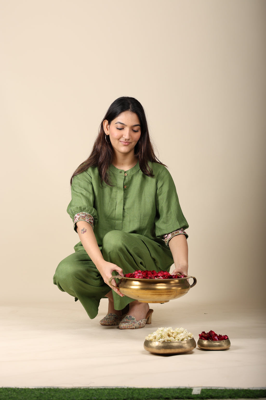 Green Linen Coord Set
