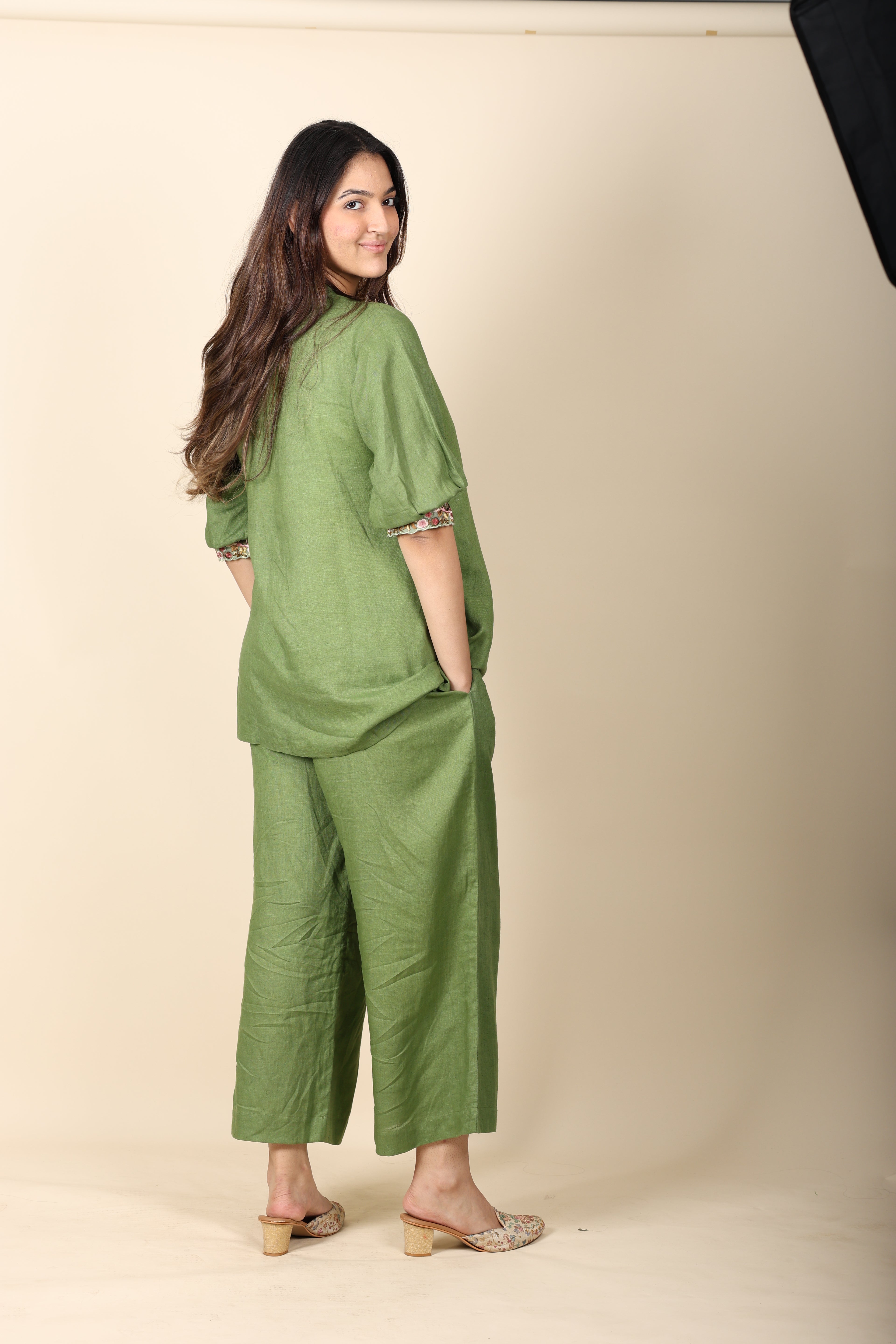 Green Linen Coord Set