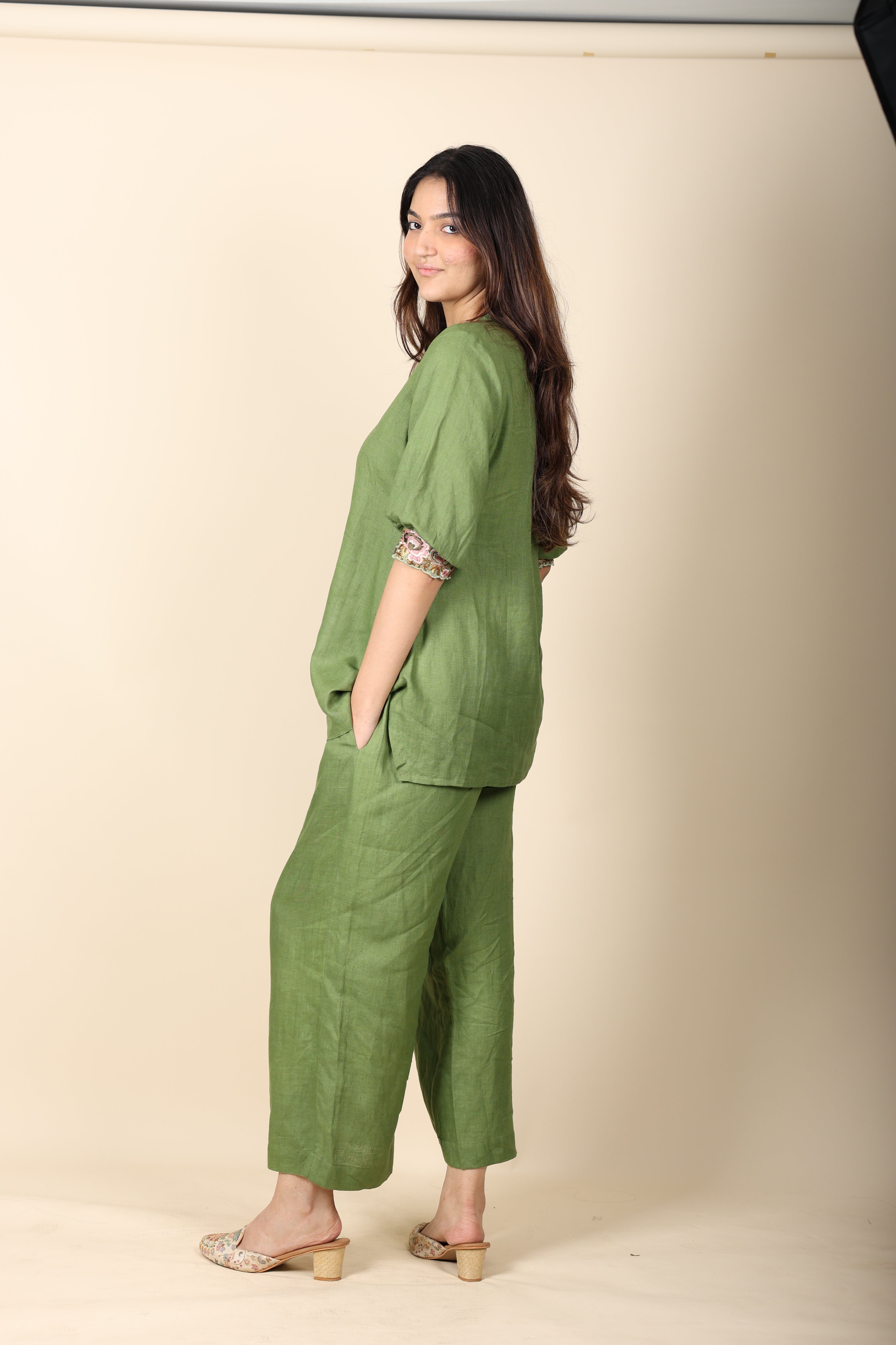 Green Linen Coord Set