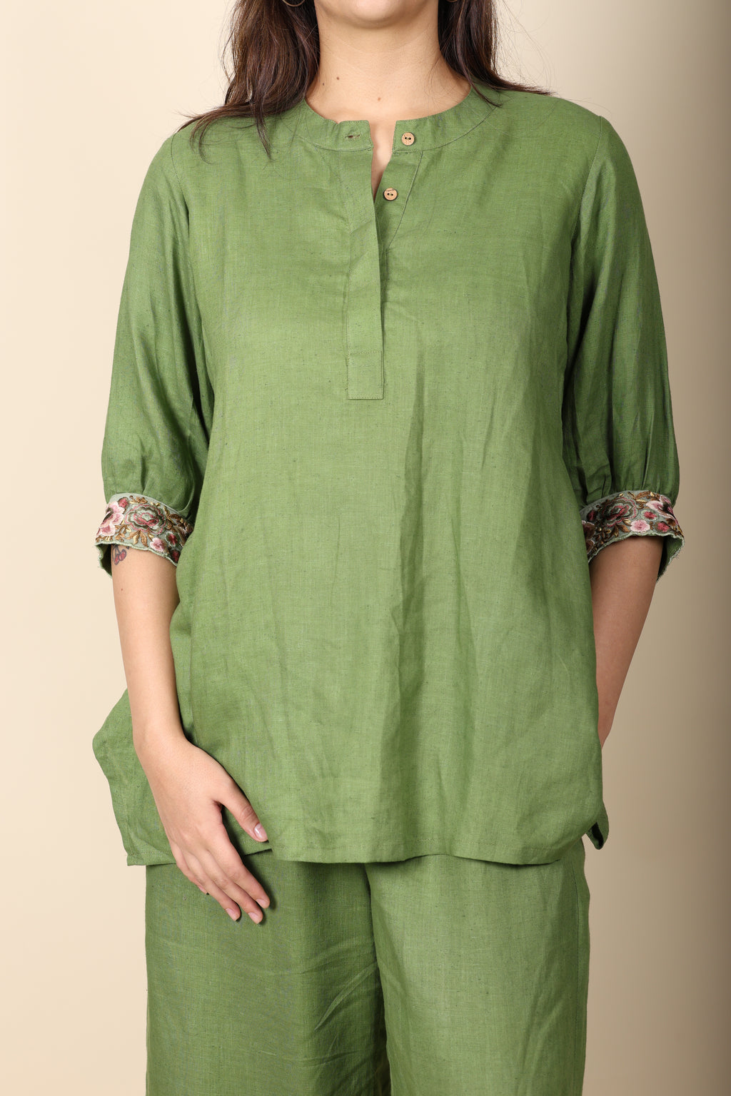 Green Linen Coord Set