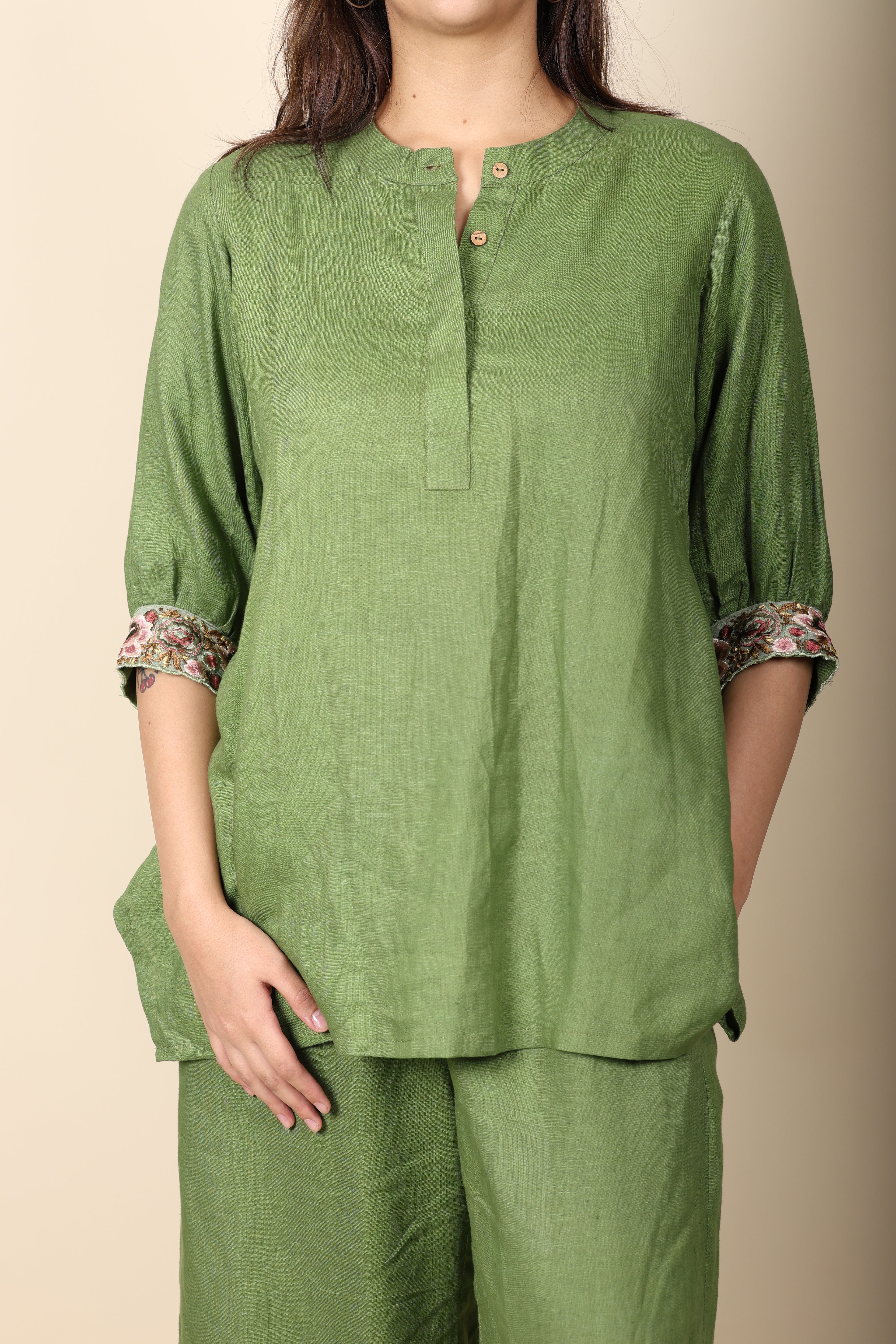Green Linen Coord Set