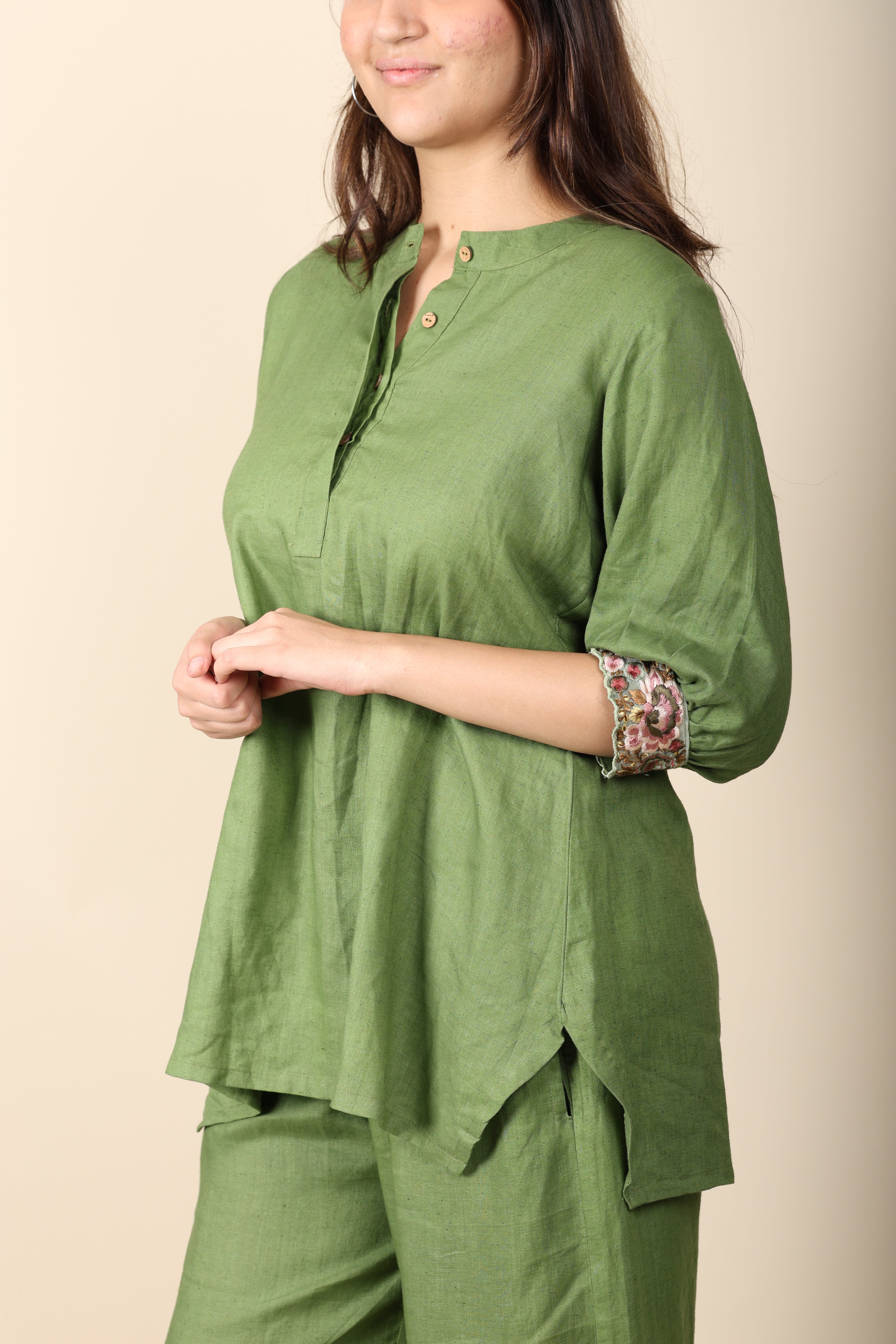 Green Linen Coord Set