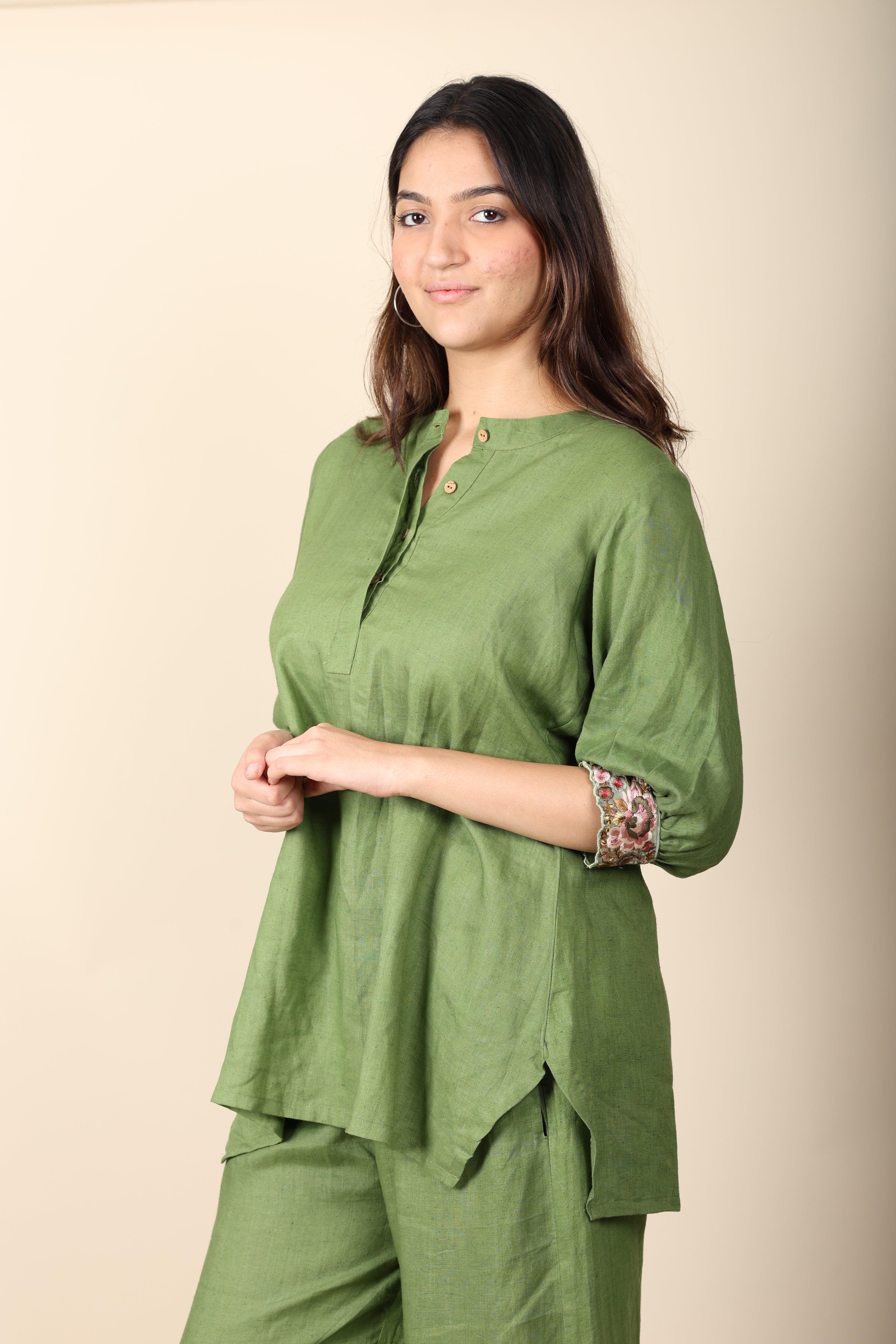 Green Linen Coord Set