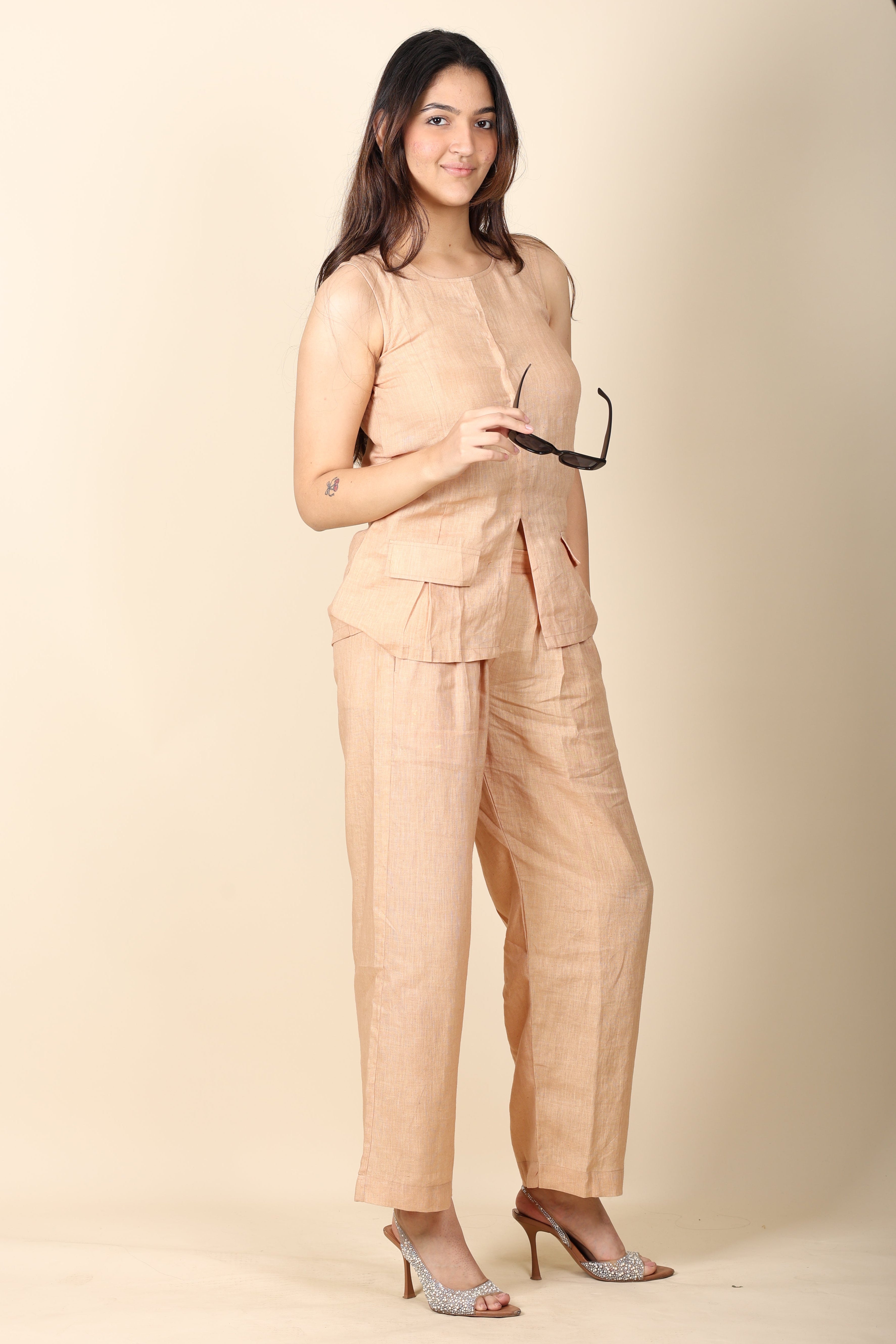 Linen Co-ord Set | Sleeveless Top & Straight Pants