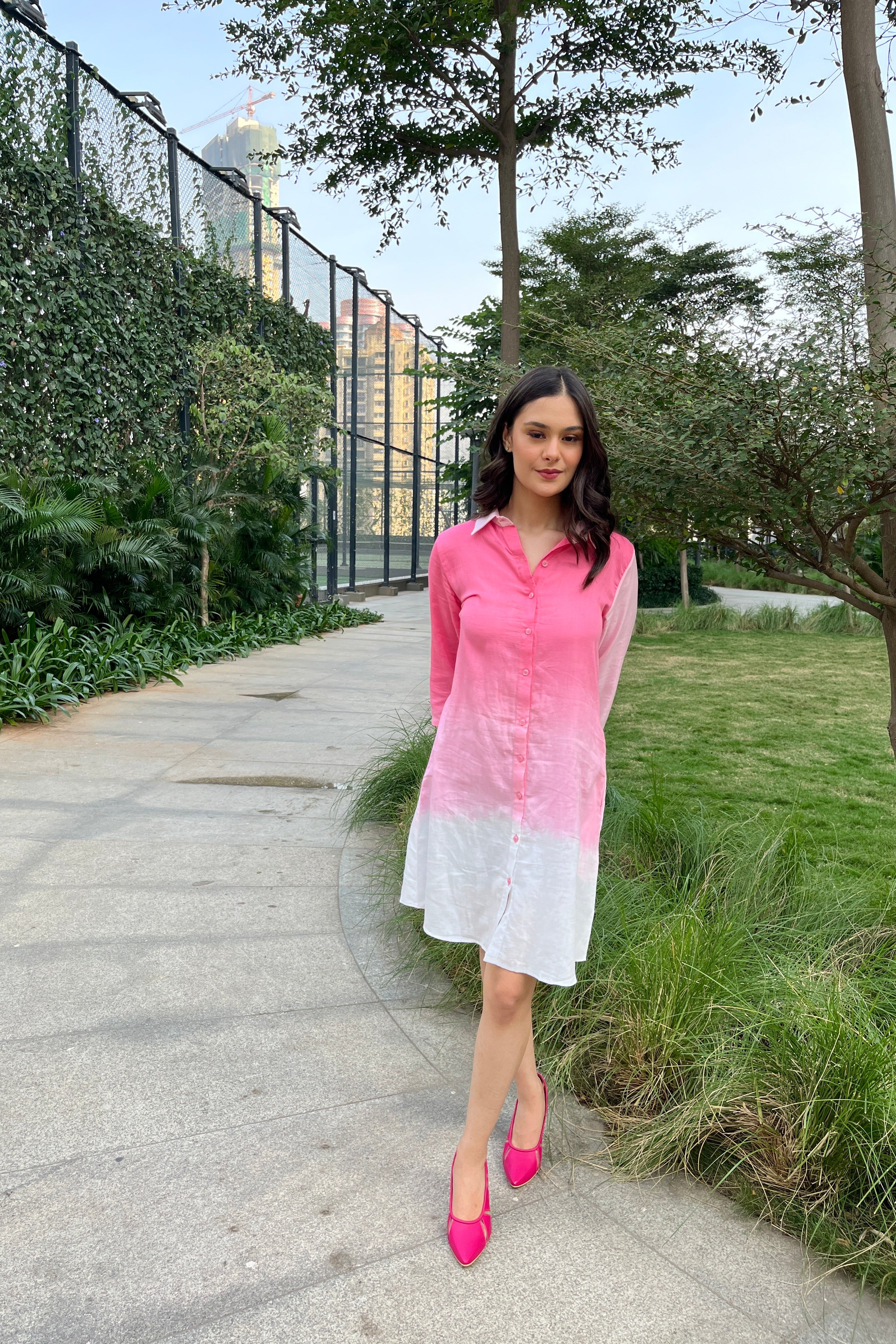Pink Ombre Cotton Shirt Dress