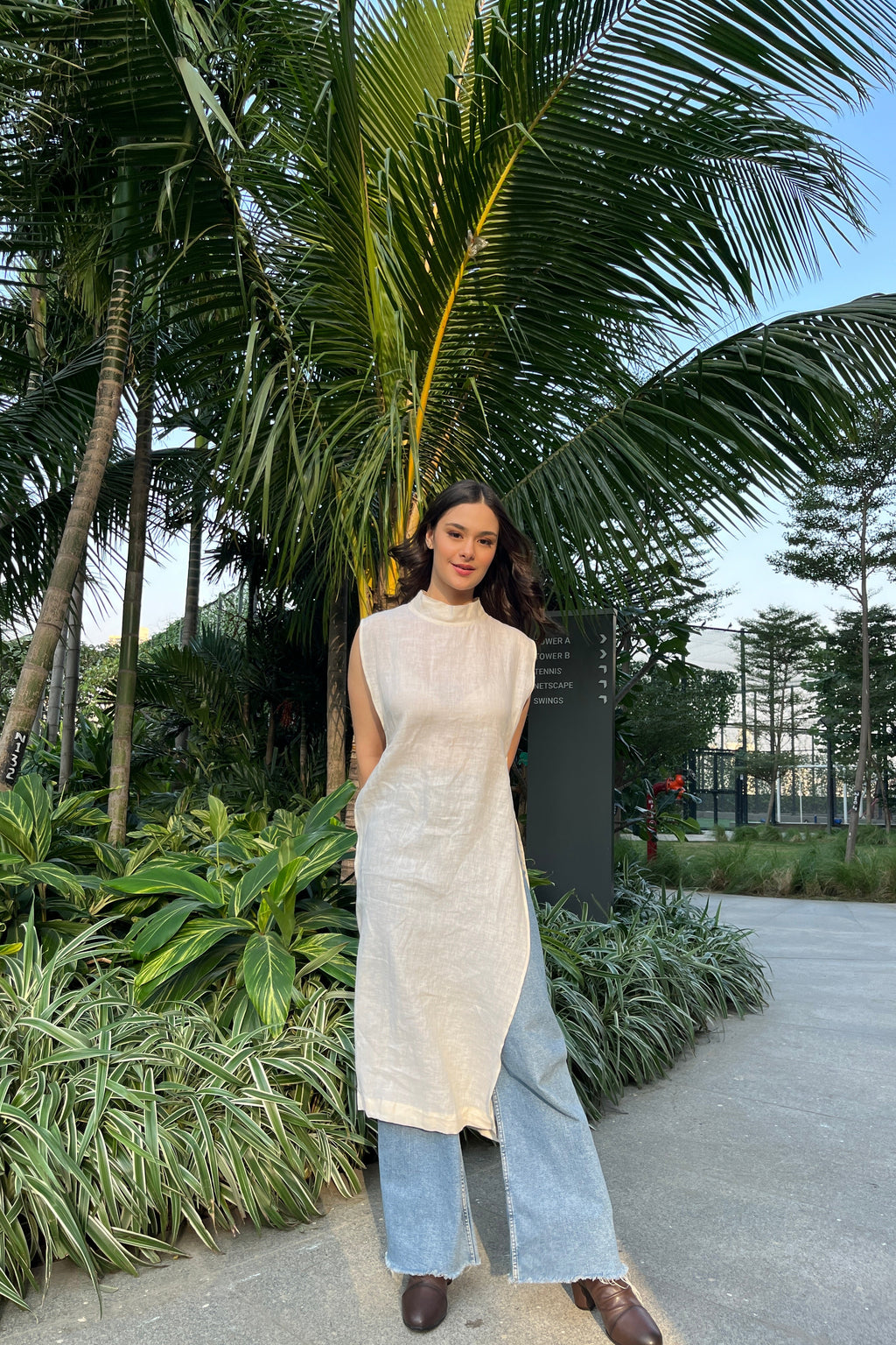 Cream Linen Long Top
