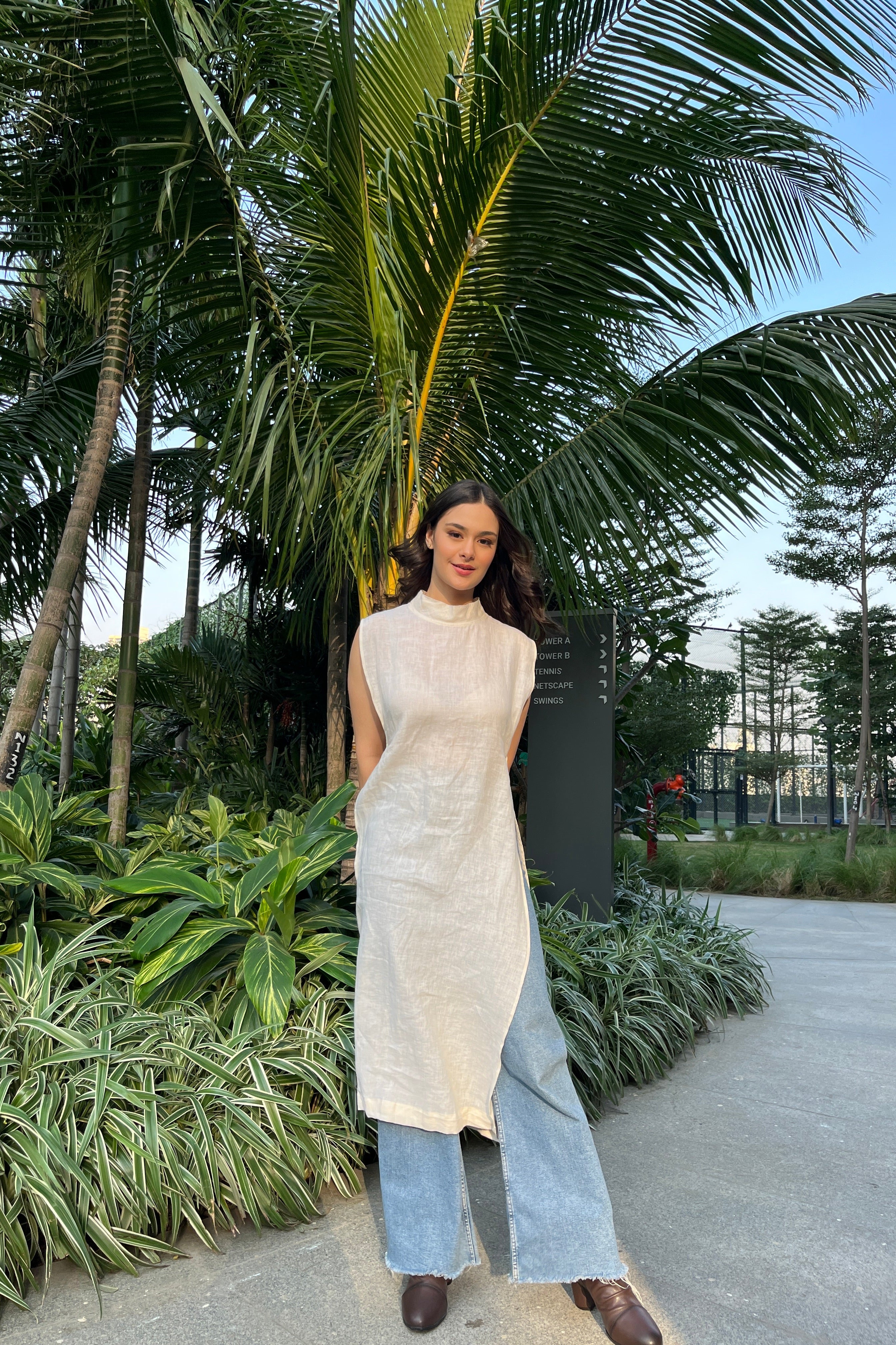 Cream Linen Long Top