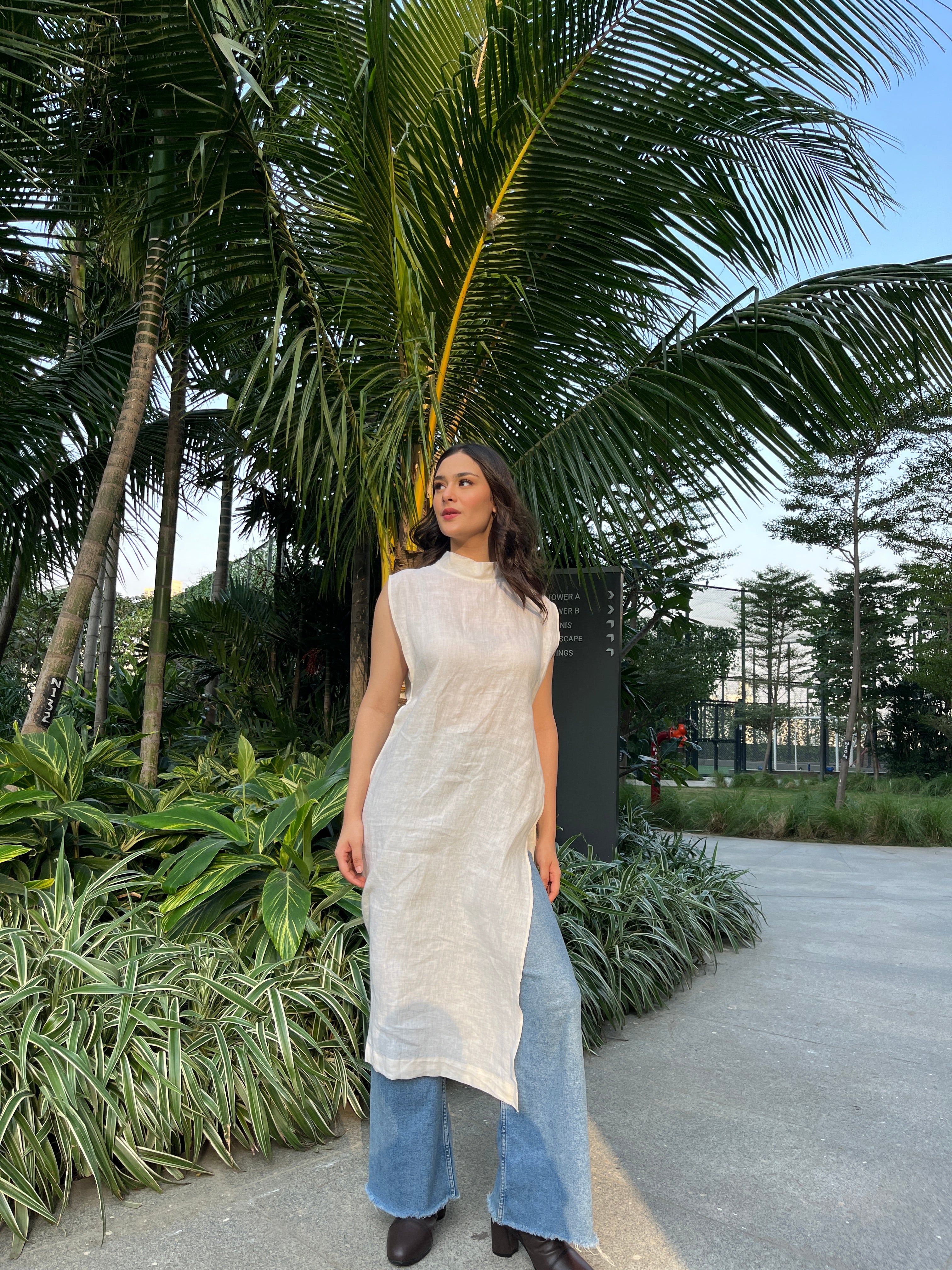 Cream Linen Long Top