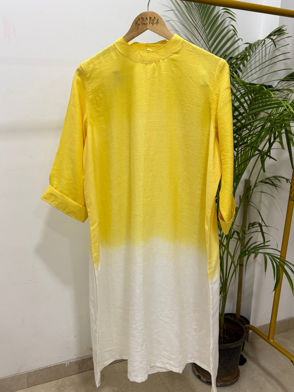 Yellow Ombre Organic Linen Kurti with Natural Dyes