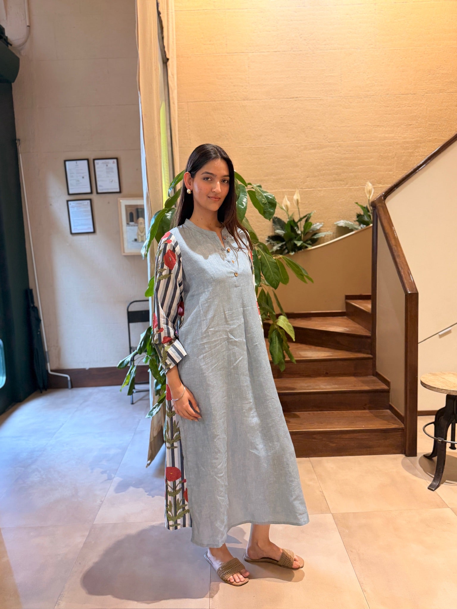 Powder Blue Accent Linen Dress