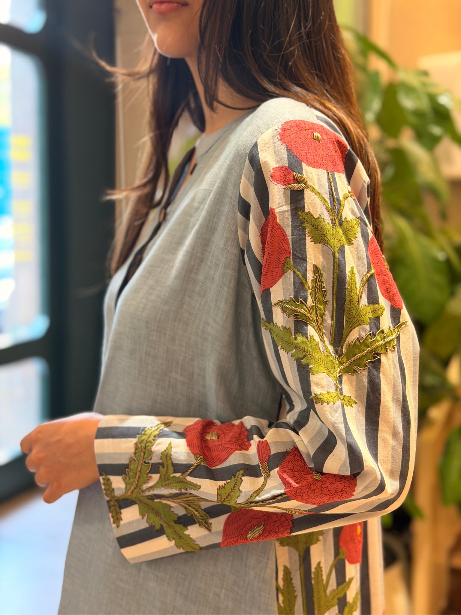 Powder Blue Accent Linen Dress