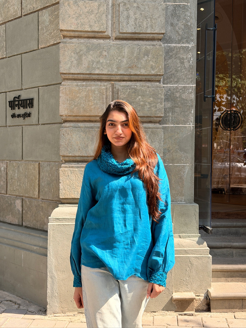 Neel Linen Bandhani Top