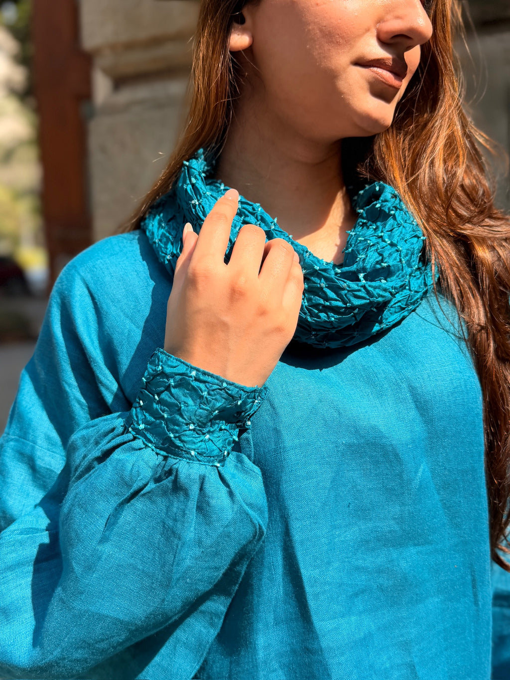 Neel Linen Bandhani Top