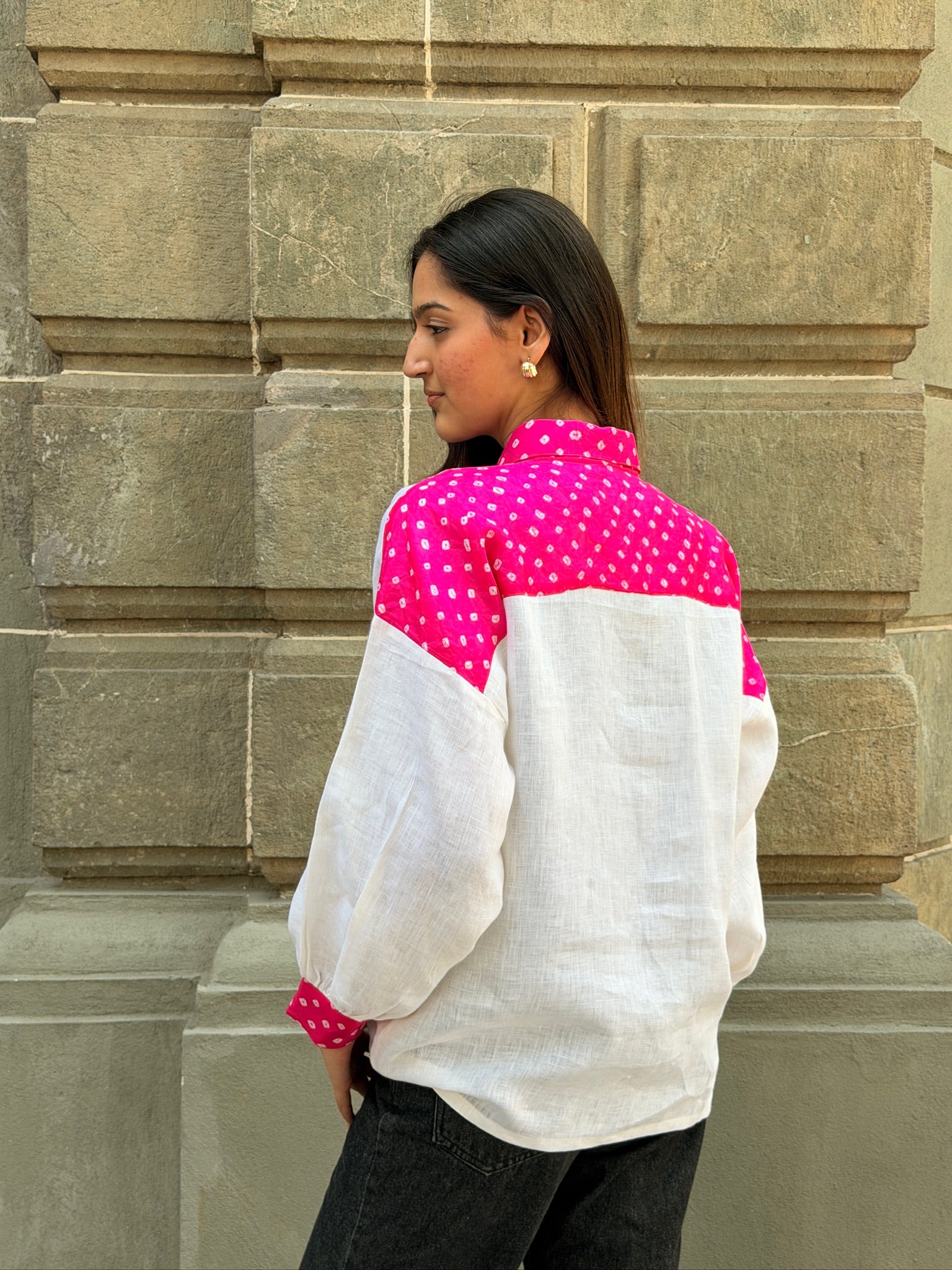 Gulabi Linen Bandhani Shirt