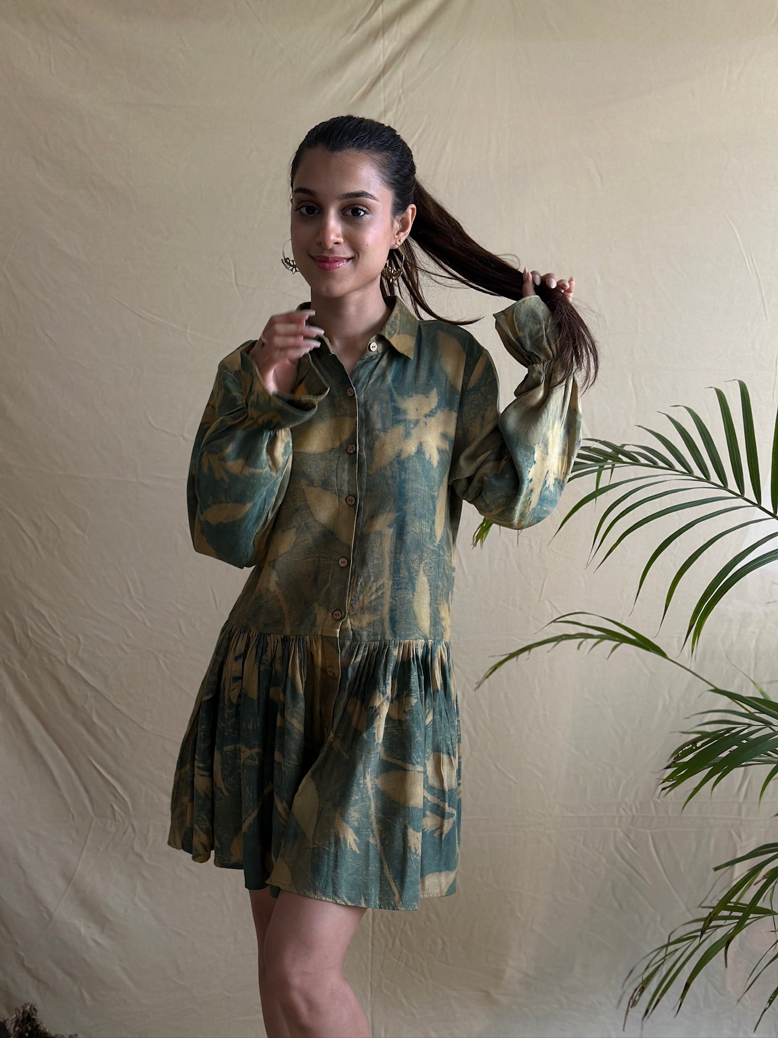 Eco Print Green Dress