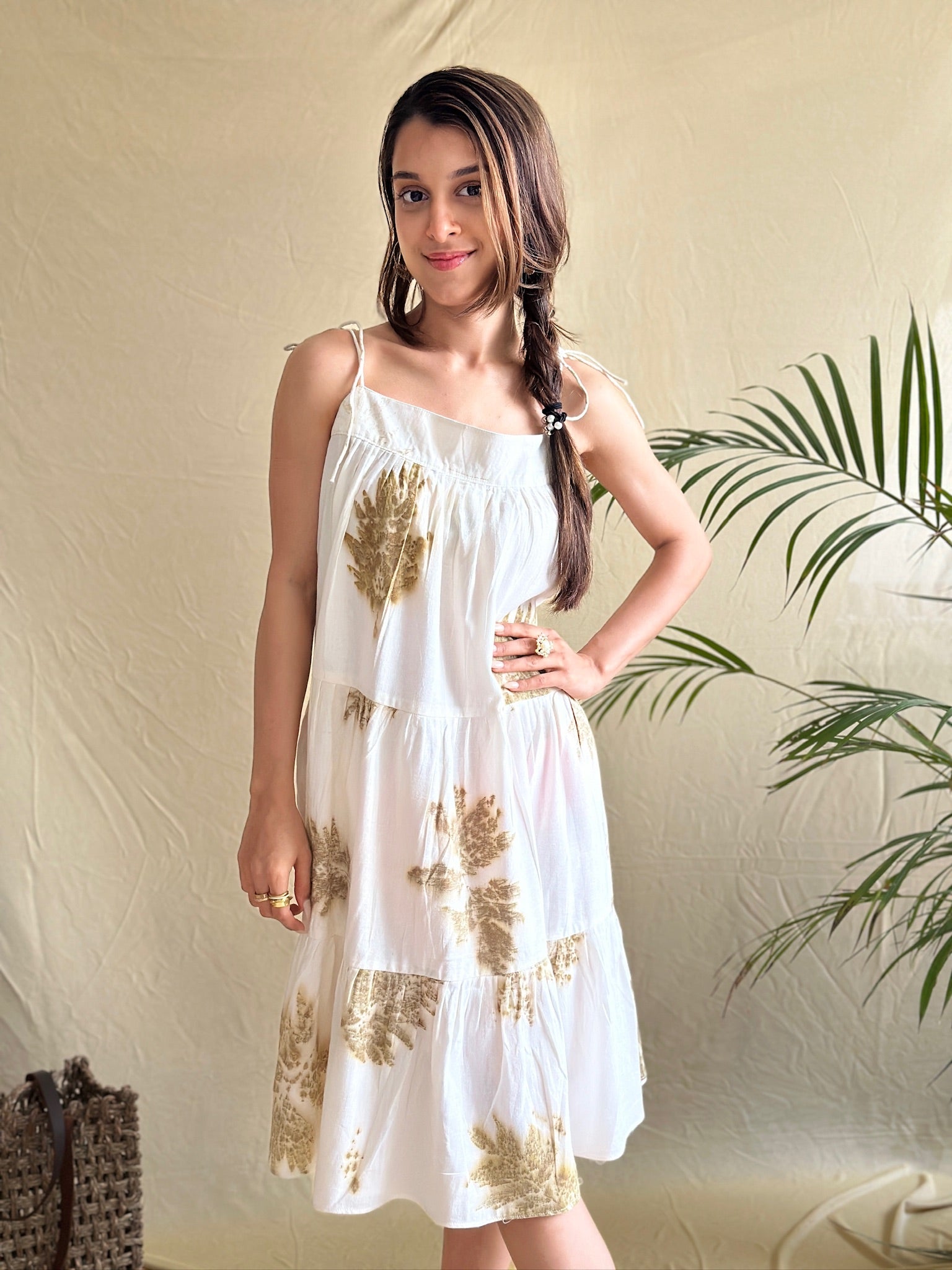 Eco Print Cream Layer Dress