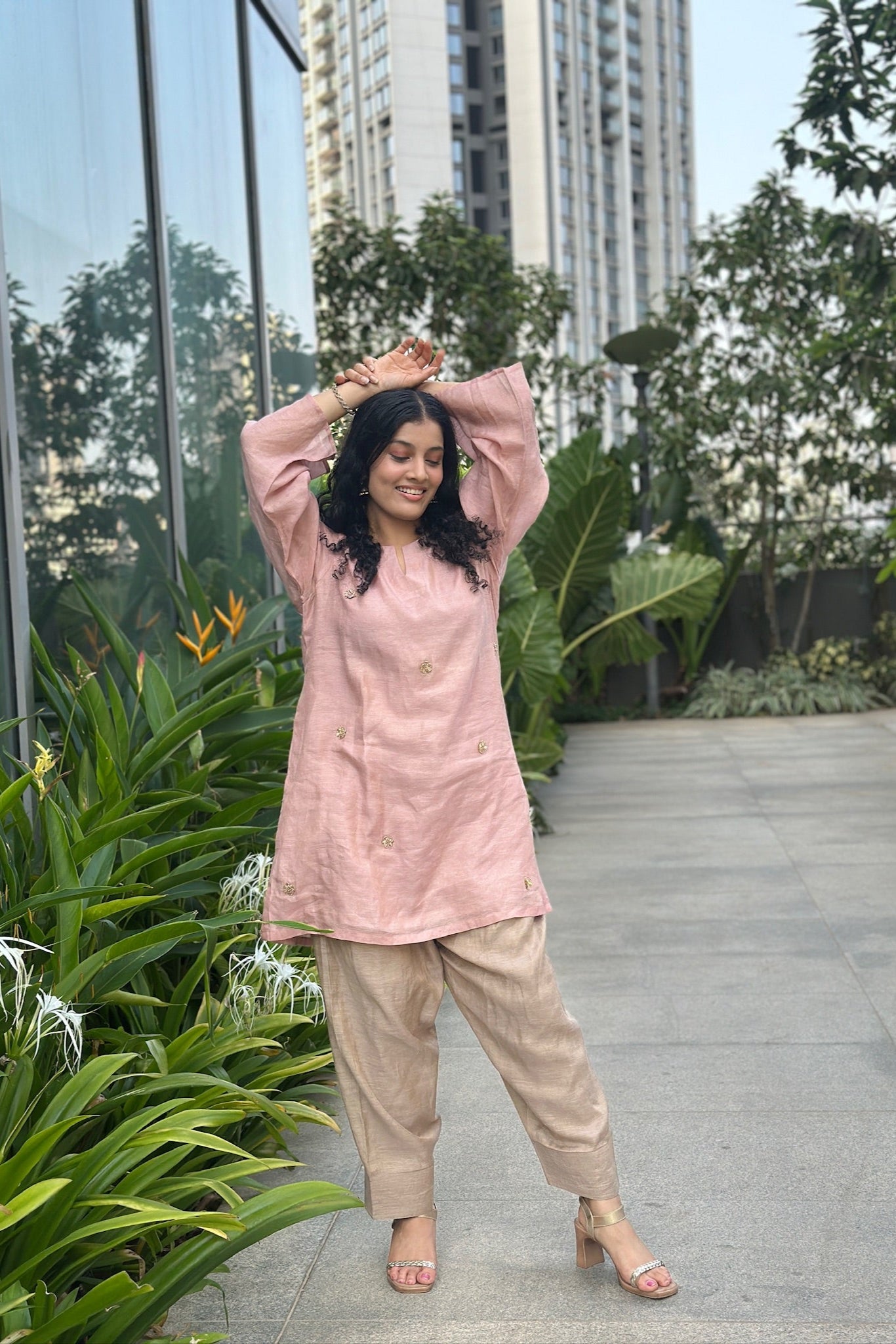 Pink short Kurti and Farshi Salwar Set