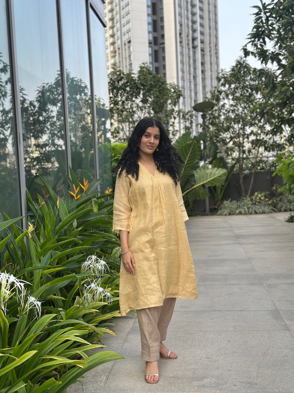 Yellow Kurti and Pant Co-ord Set