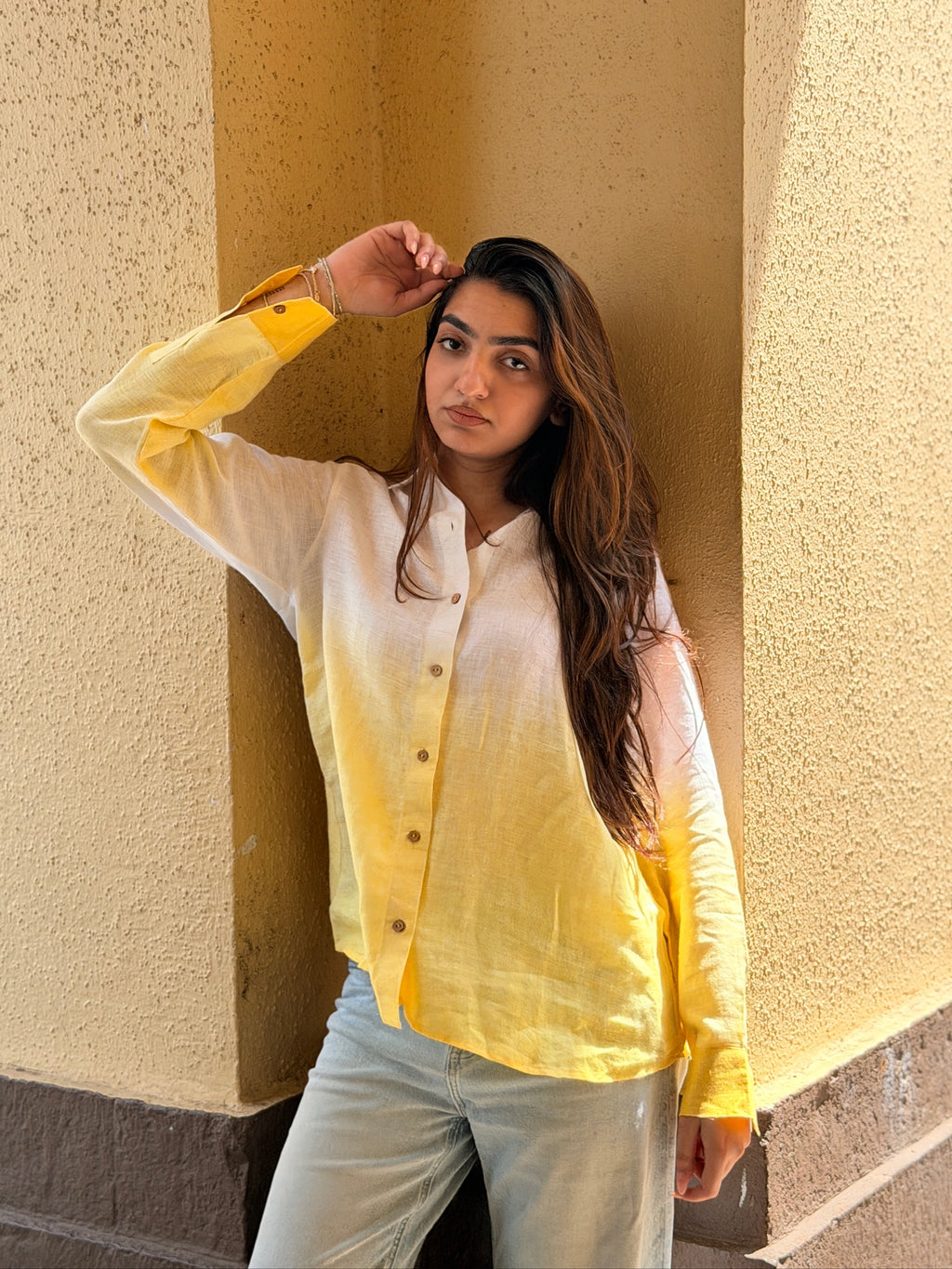 Yellow Ombre Pure Linen Shirt