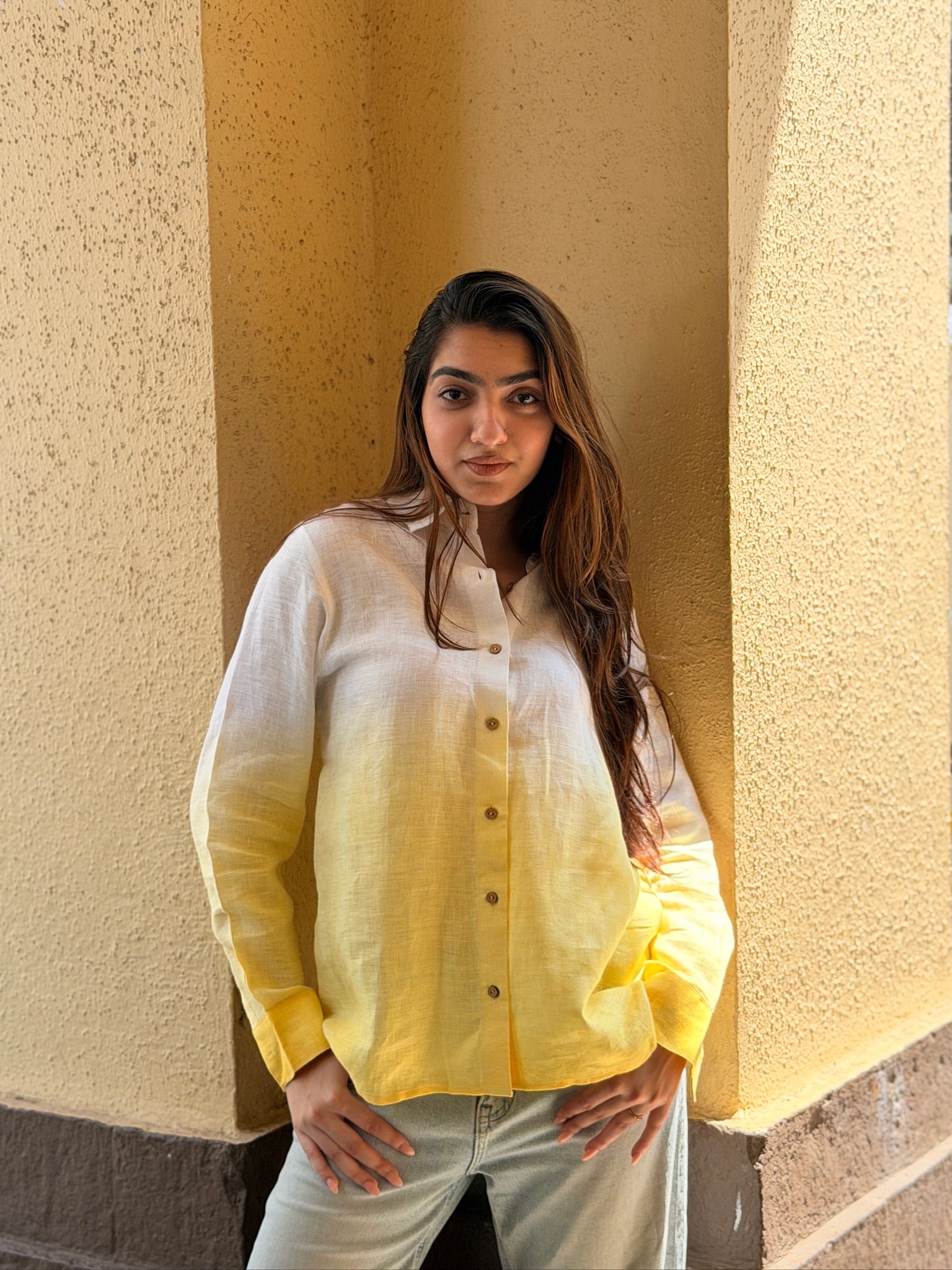 Yellow Ombre Pure Linen Shirt