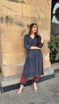 Indigo Maroon Block Linen Set