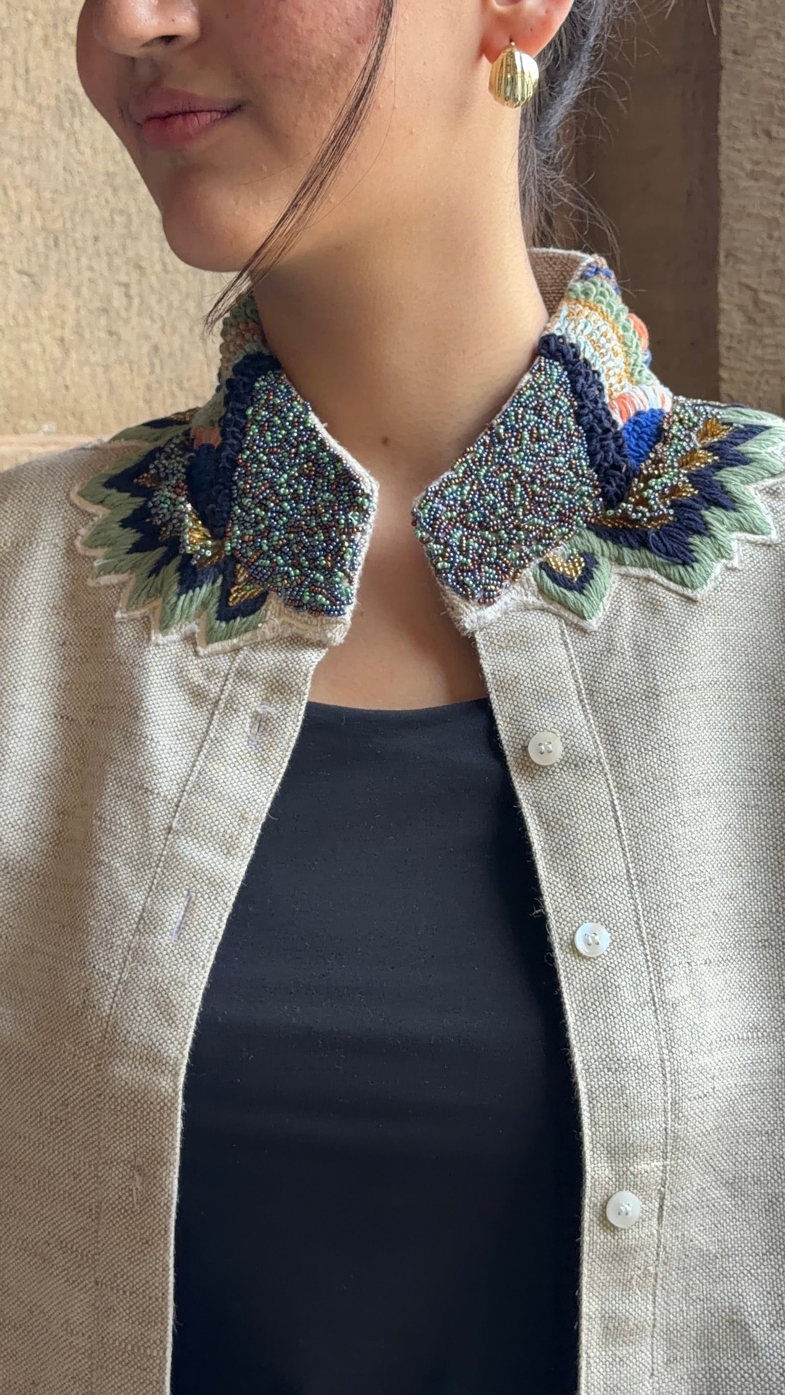 Ecru Artisan Collar Jacket