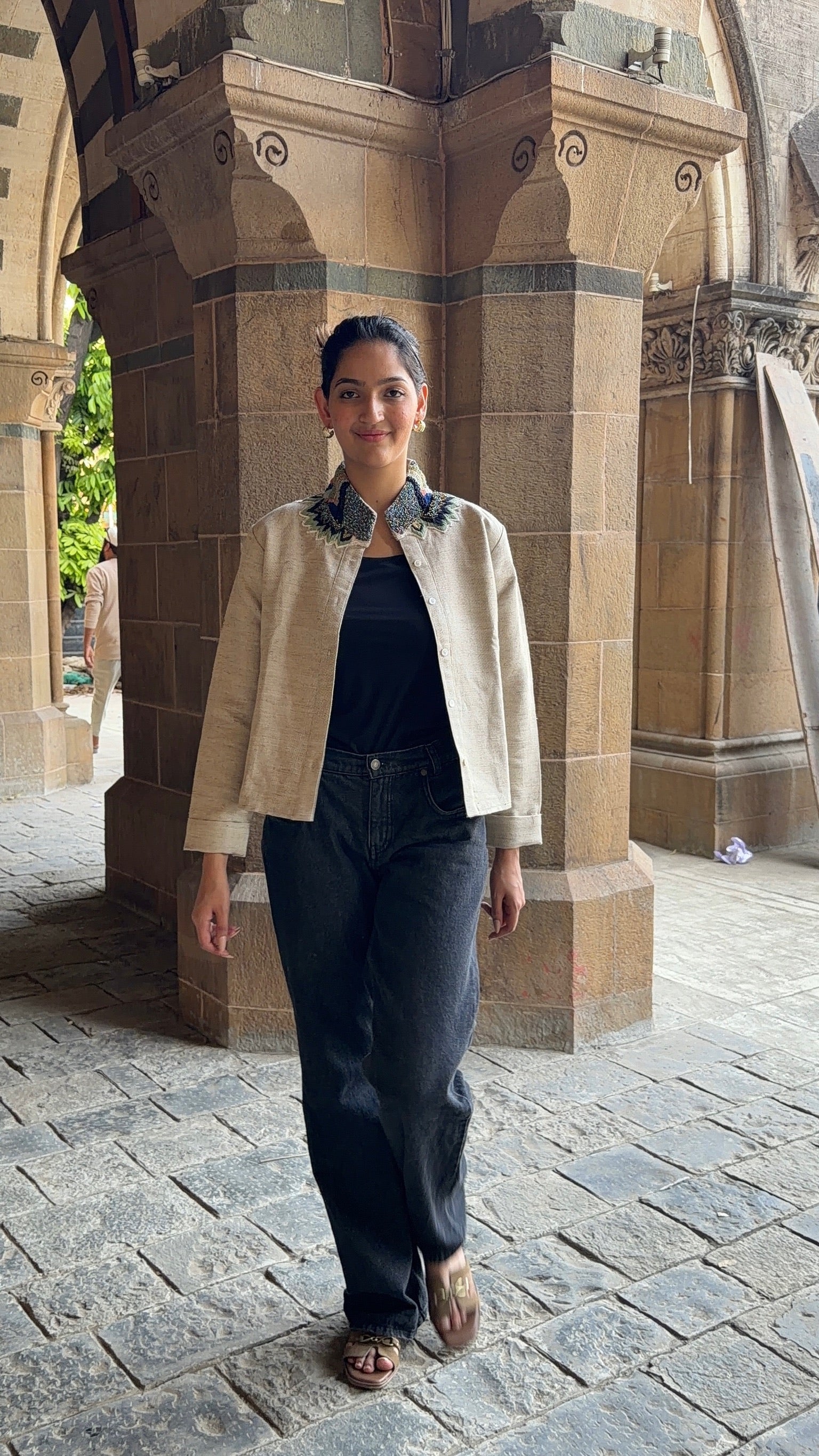 Ecru Artisan Collar Jacket