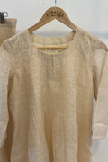 Off White Pintucks Linen Tissue Kurti Set