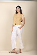 Khaki Vest with Eco Print Cotton Pants