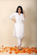 Linen Zari Coord Set White
