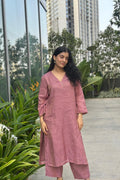 Purple V neck kurti set