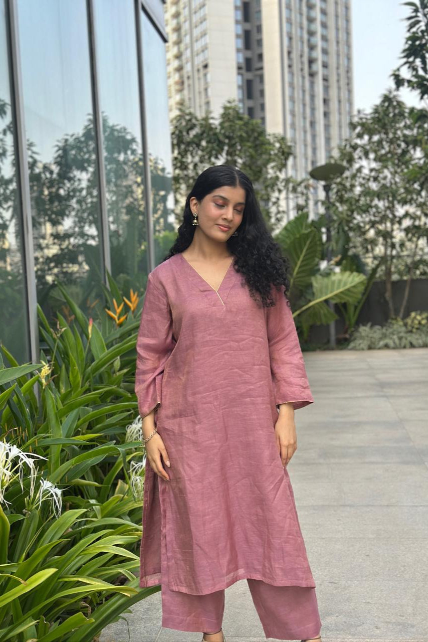 Purple V neck kurti set