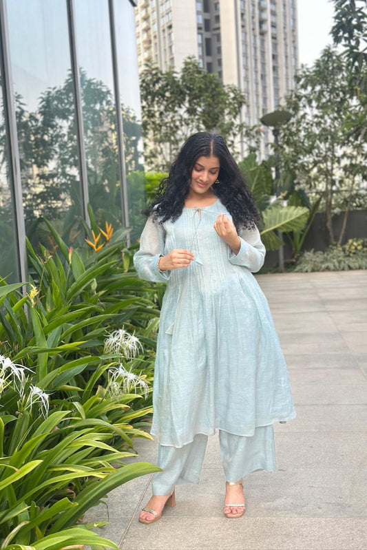Blue dori tie kurti set