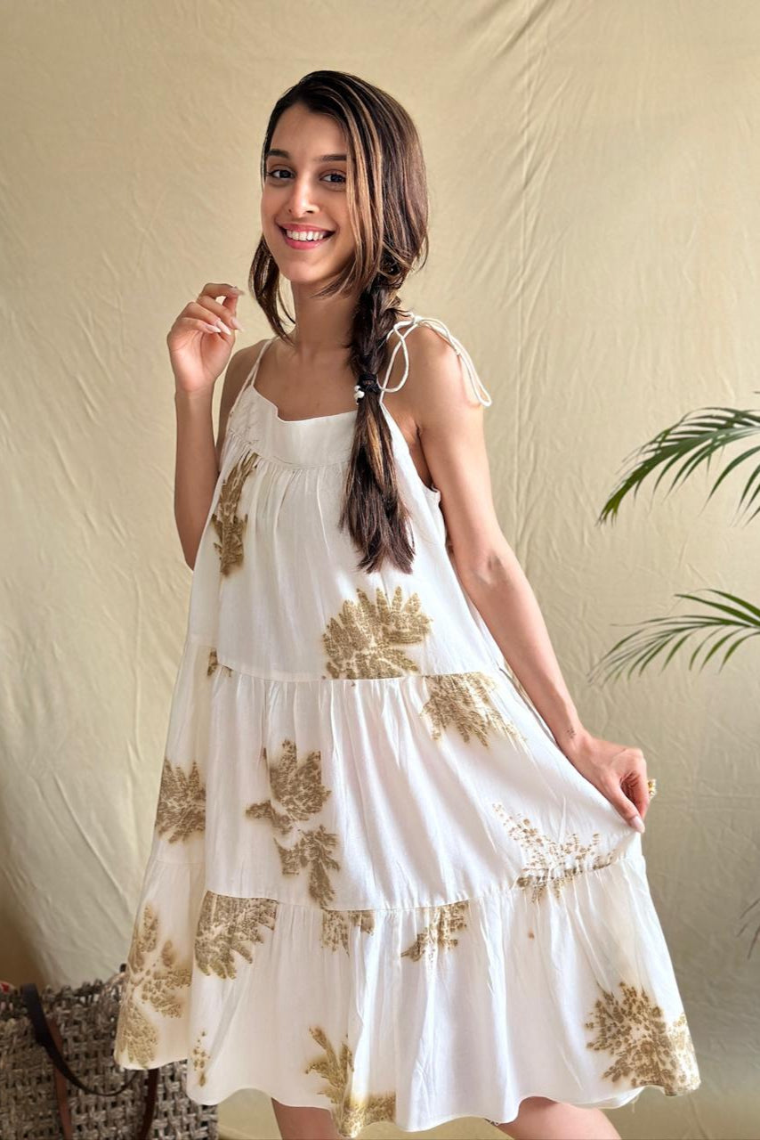 Eco Print Cream Layer Dress