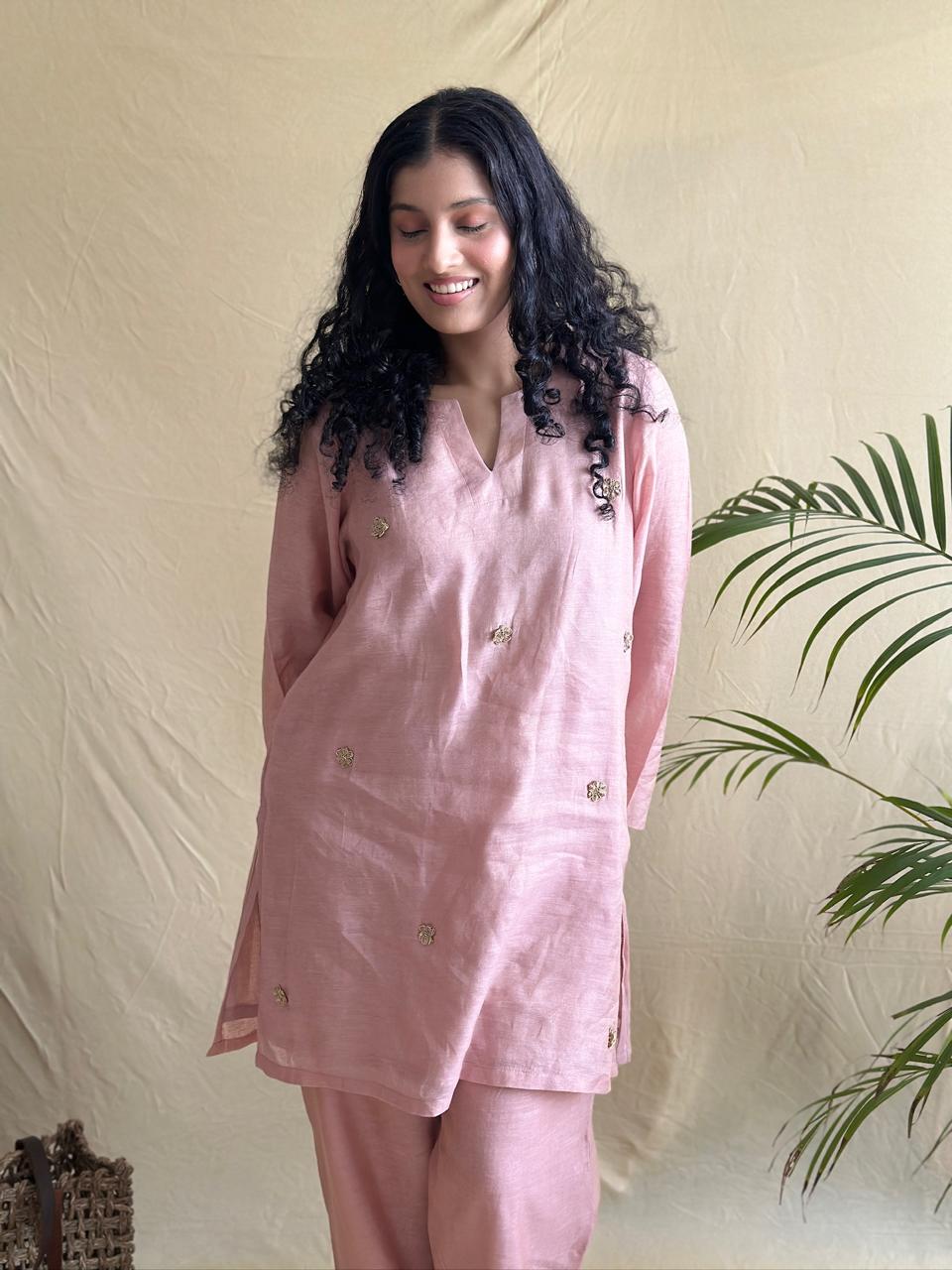 Pink short Kurti and Farshi Salwar Set