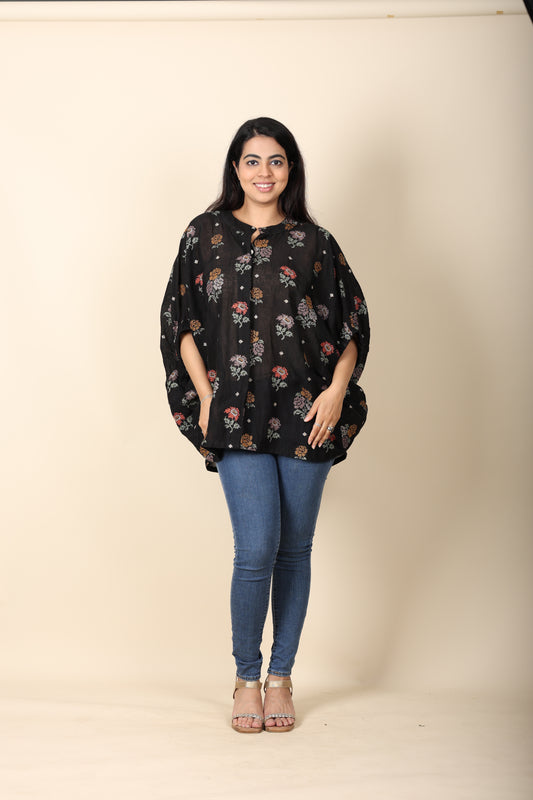 Women’s Black Linen Embroidered Top
