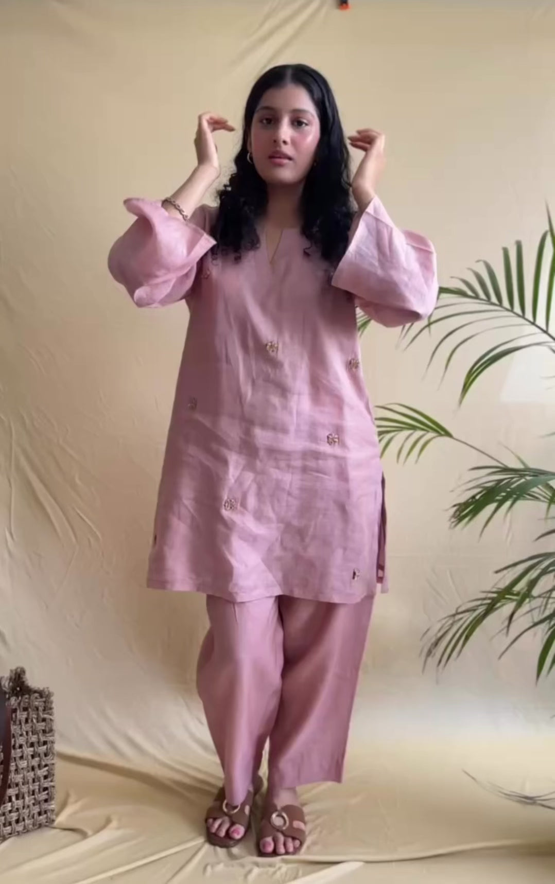 Pink short Kurti and Farshi Salwar Set