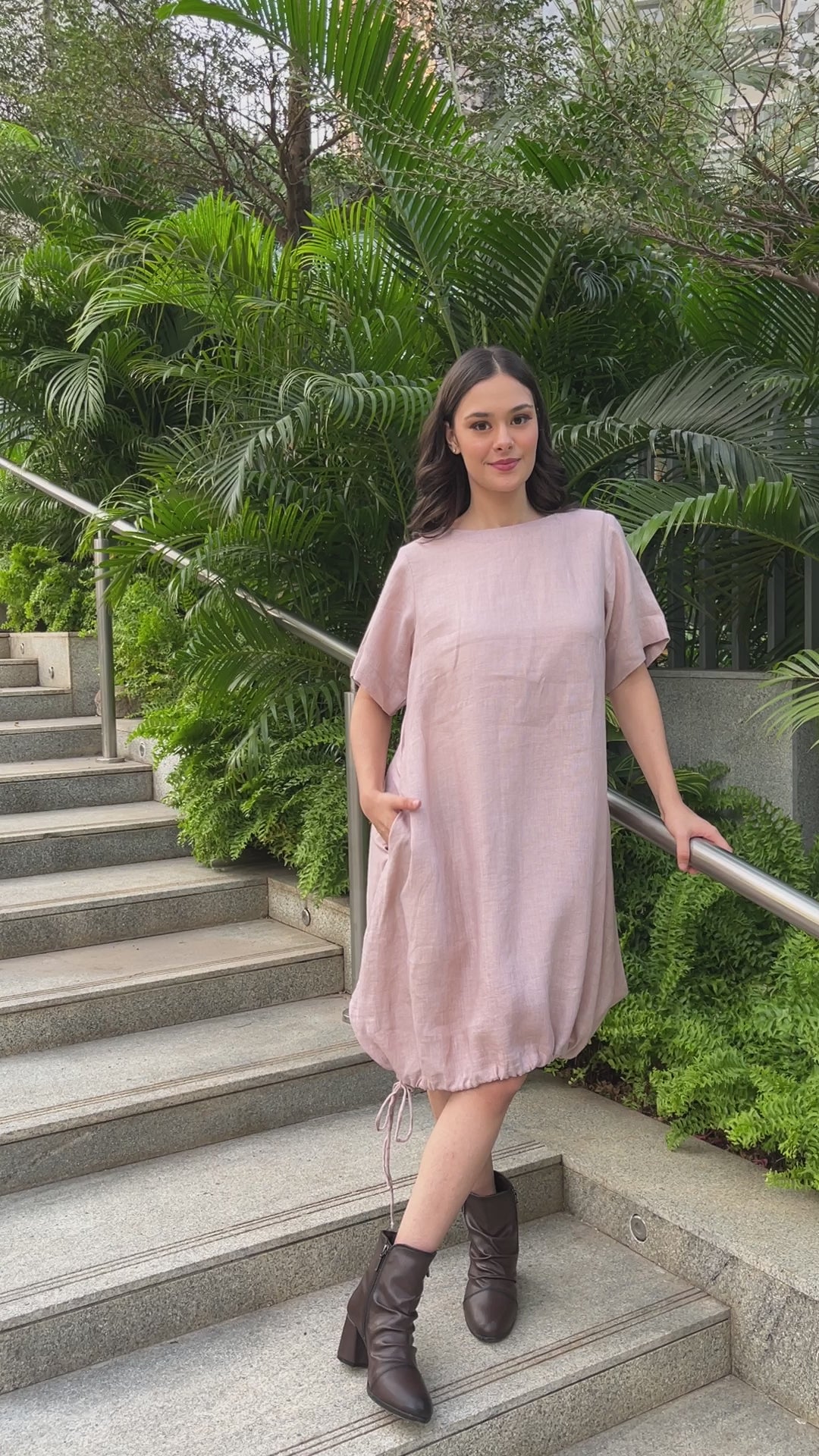 Wine Tie up Linen Dress