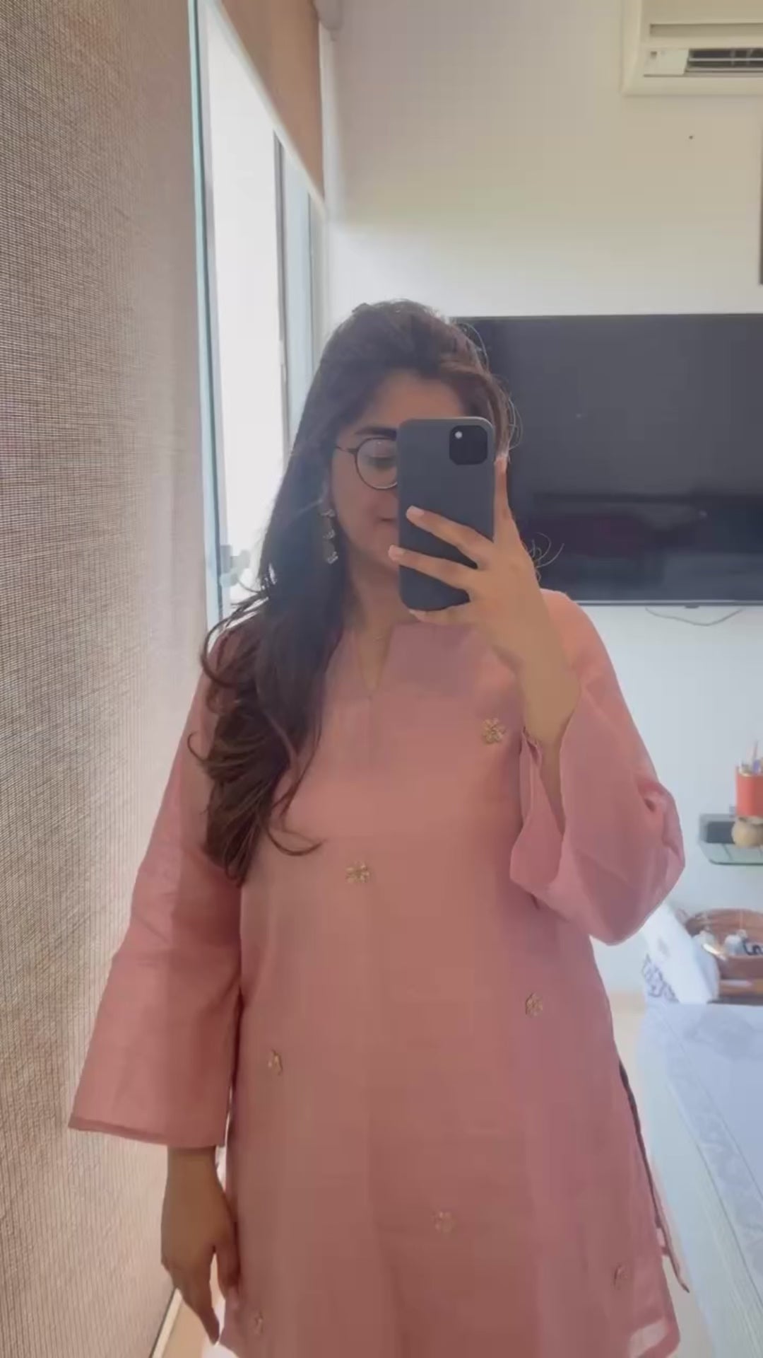 Pink short Kurti and Farshi Salwar Set