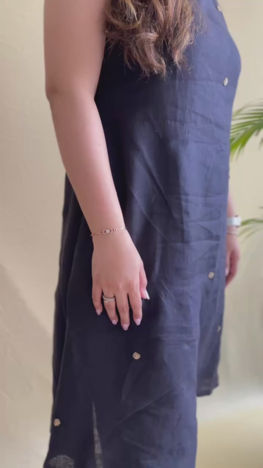 Black Linen Kurti Set with zardosi work