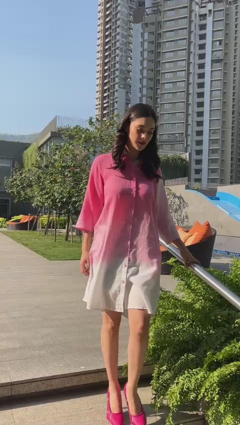 Pink Ombre Cotton Shirt Dress